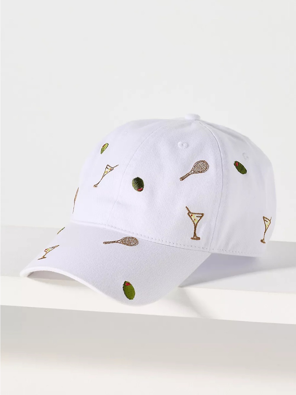 Anthropologie Scatter Tennis Icons Baseball Cap White Embroidered Hat